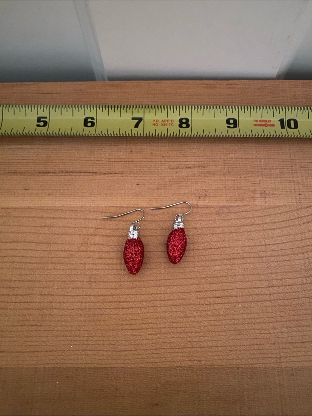 Red Christmas light / ornament earrings, festive glittery holiday earrings